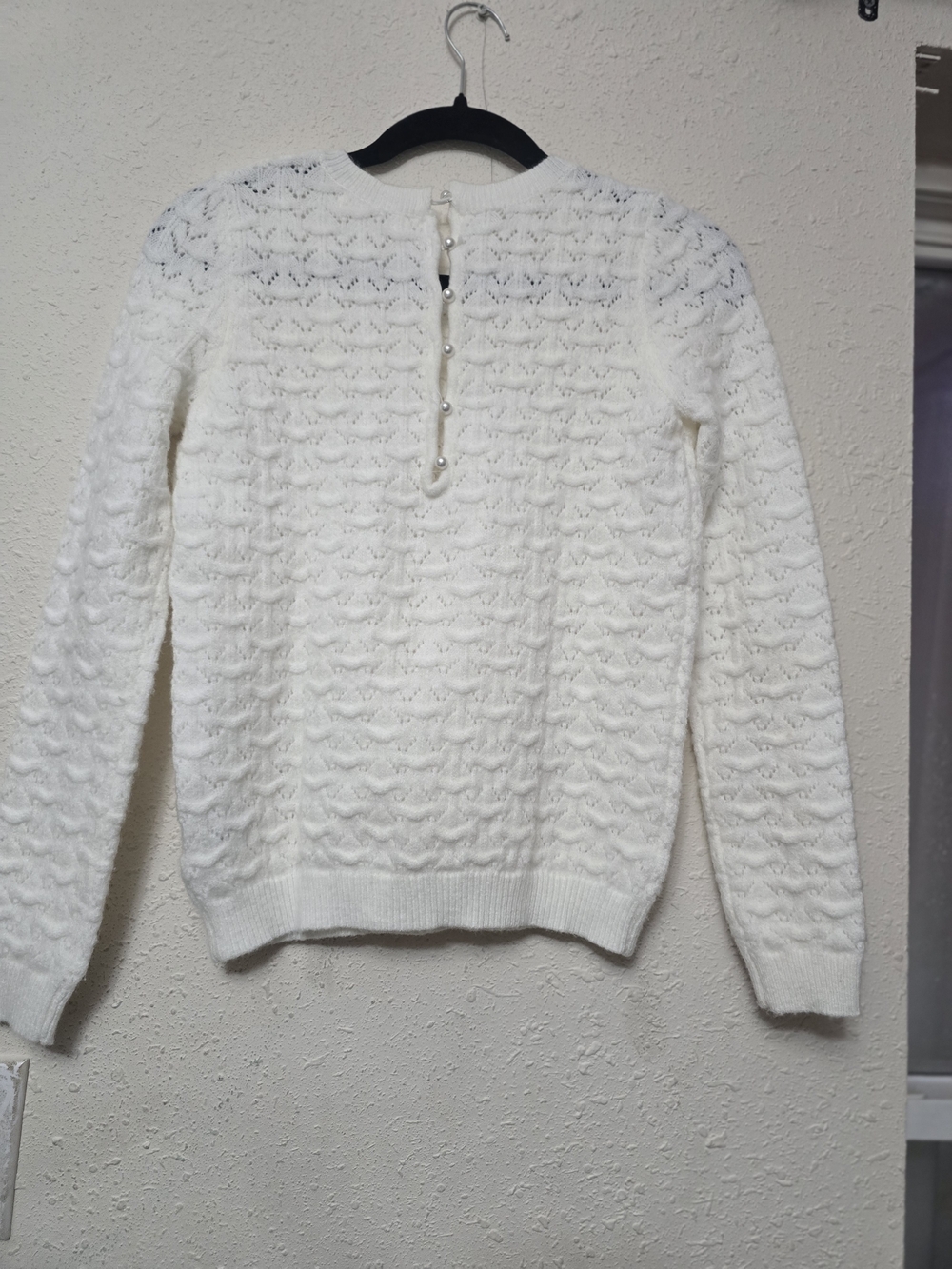Pearl-Button Ivory Knit Top - Women's Elegant Sweater - Picture 2 of 5